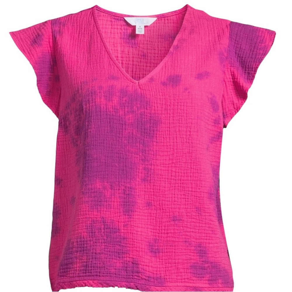 Tie Dye V Neck Pink Purple flutter sleeve shirt